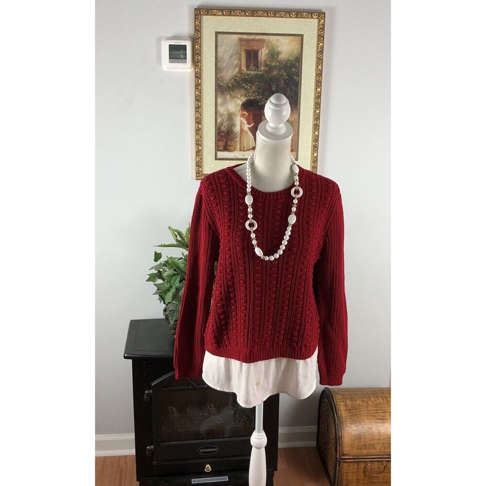 Cable And Gauge Cable Knit Women Sz XL Red Large Boat Neck Long Sleeve Sweater